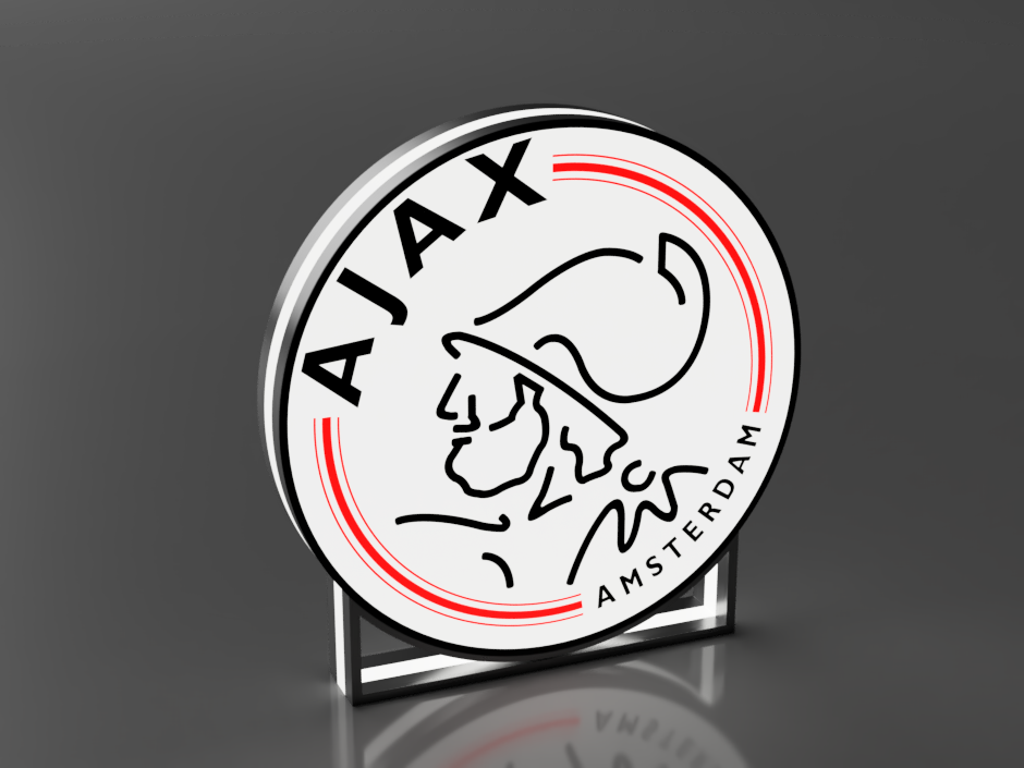 Grote LED-lamp met 3D-geprint Ajax logo