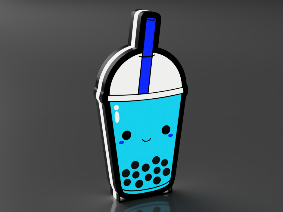 Middelgrote LED-lamp in blauw met 3D-geprint bubble tea design