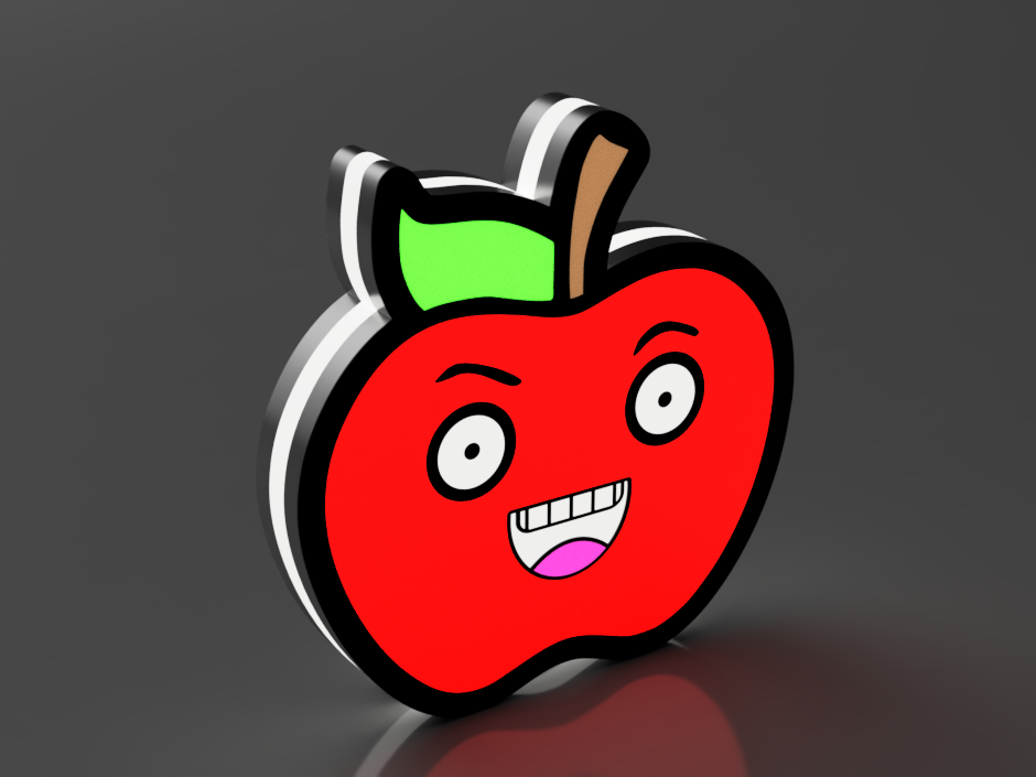 Grote LED-lamp met 3D-geprinte appel met karakter