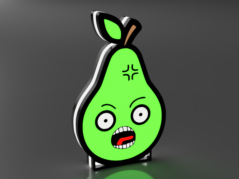 Middelgrote LED-lamp met 3D-geprinte peer met gek gezicht