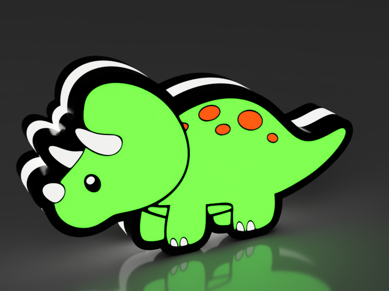 Kleine 3D-geprinte LED-lamp in de vorm van een Triceratops