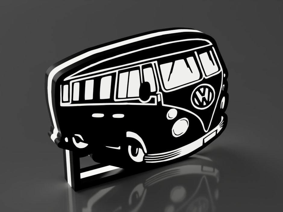 Grote LED-lamp met klassiek 3D-geprinte VW bus