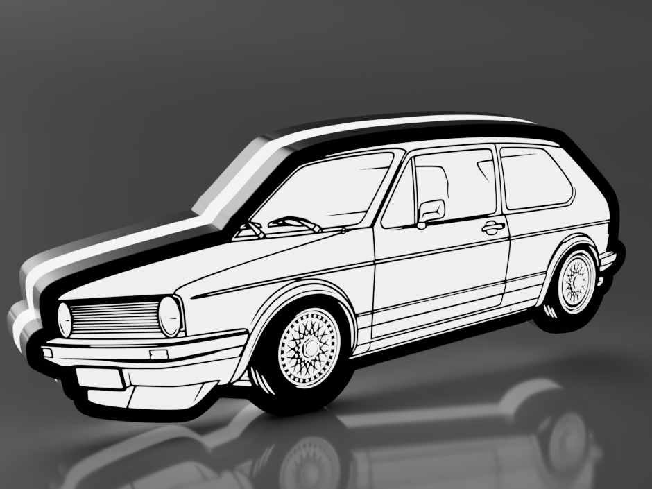 Middelgrote LED-lamp met 3D-geprint VW Golf 1 ontwerp